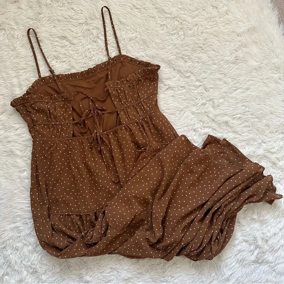 Madewell Dress Sophia Cami Tiered Midi in Dot Ruffle Sepia Polka Dot Brown 10 - Picture 3 of 14